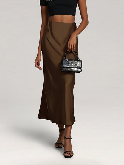 Greya | Satin Midi Skirt with High Waist and Elegant Fall
