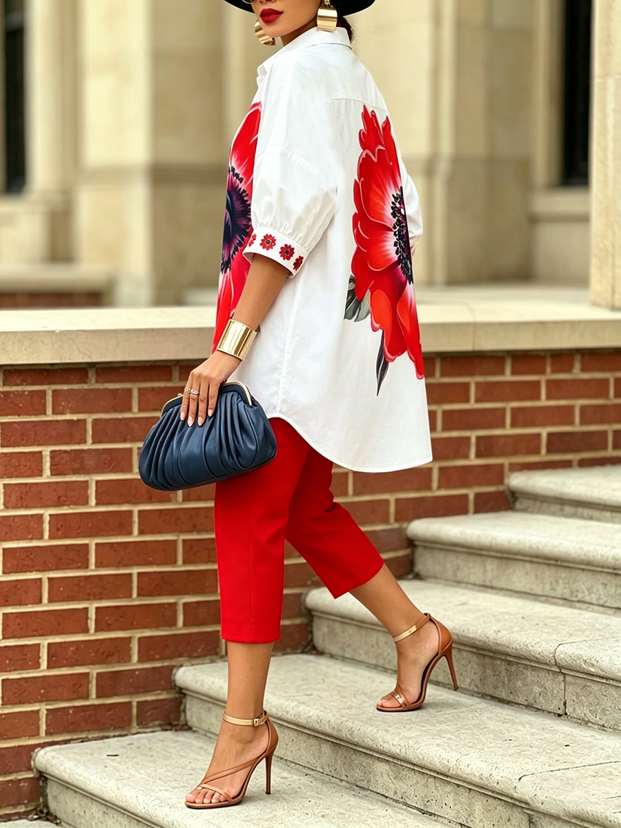 Dellira™ Artistic and Stylish Two-Piece Set with Floral Shirt and Pants
