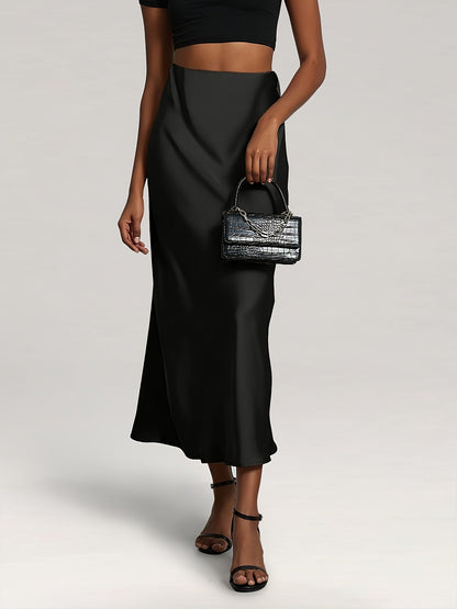 Greya | Satin Midi Skirt with High Waist and Elegant Fall