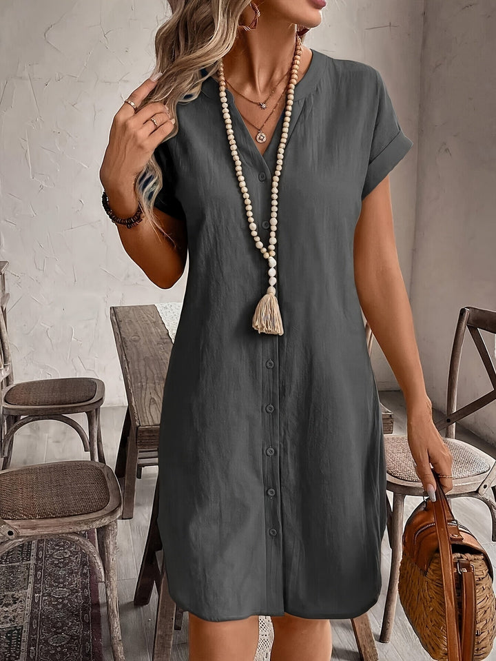 Celine™ Casual Loose Dress with V-Neck and Buttons