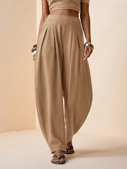 Droveaux | Elegant Straight Leg Pants with Elastic Waist and Pleats