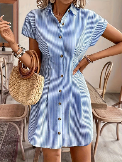 Corinna | Striped Shirt Dress with High Waist and A-Line Silhouette