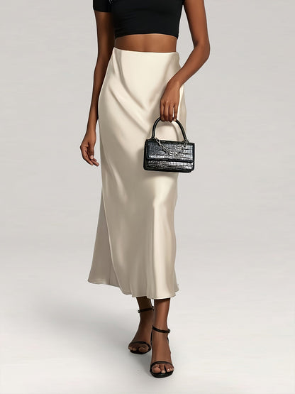 Greya | Satin Midi Skirt with High Waist and Elegant Fall