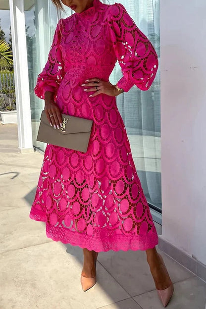 Jalvique | Midi Party Dress with Lace Sleeves