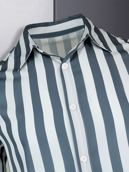 Kervik™ Men's Long Sleeve Tropical Shirt with Stripes and Classic Collar