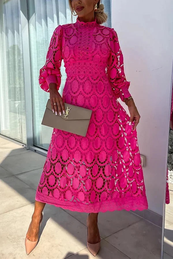 Jalvique | Midi Party Dress with Lace Sleeves