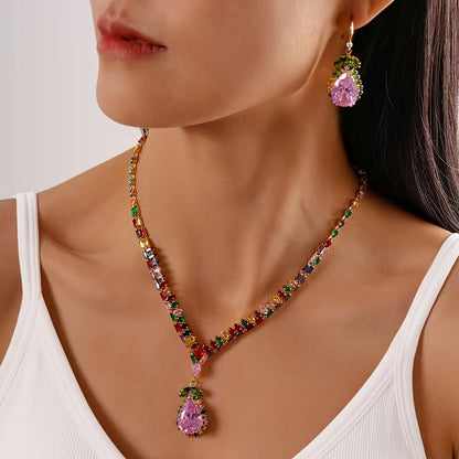 Quothex | Elegant Multicolor Drop Design Necklace and Earrings Set