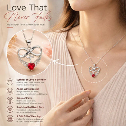 Valencia | Red Heart Necklace with Angel Wings and Cross