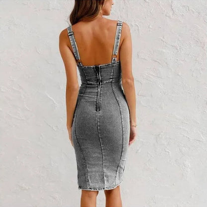 Delira | Women's Fitted Denim Dress with Adjustable Belt