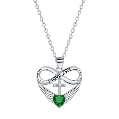 Valencia | Red Heart Necklace with Angel Wings and Cross
