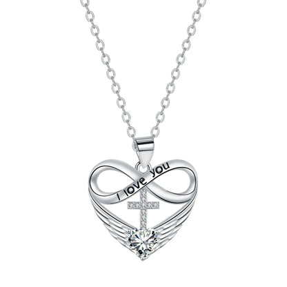 Valencia | Red Heart Necklace with Angel Wings and Cross