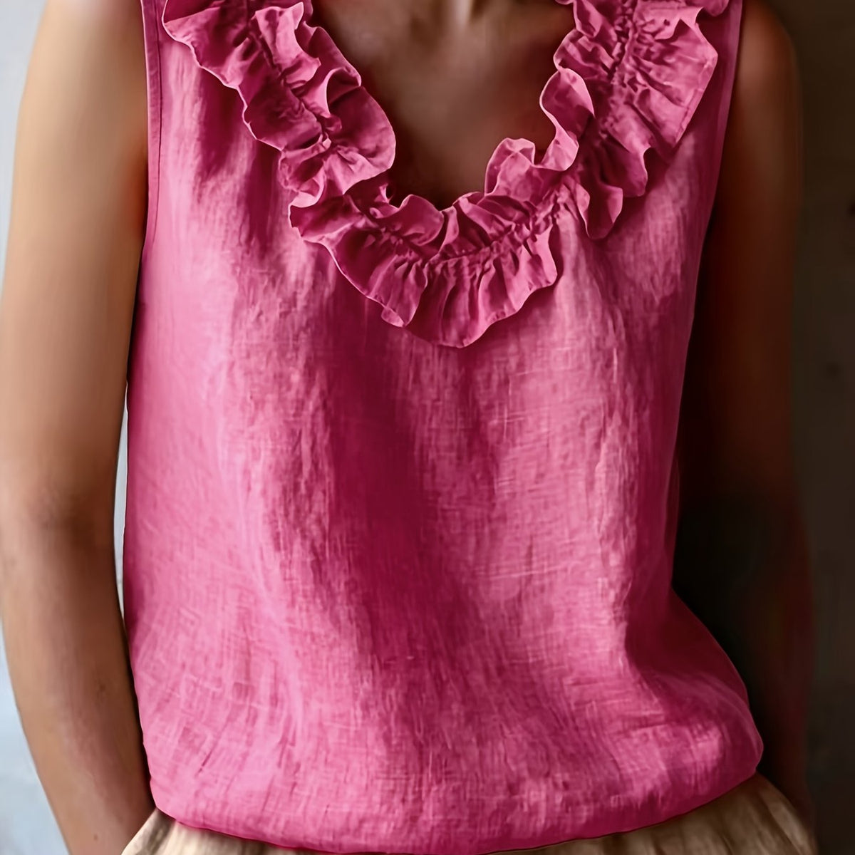 Katherine | Sleeveless Ruffled Loose Cut Blouse for Spring/Summer