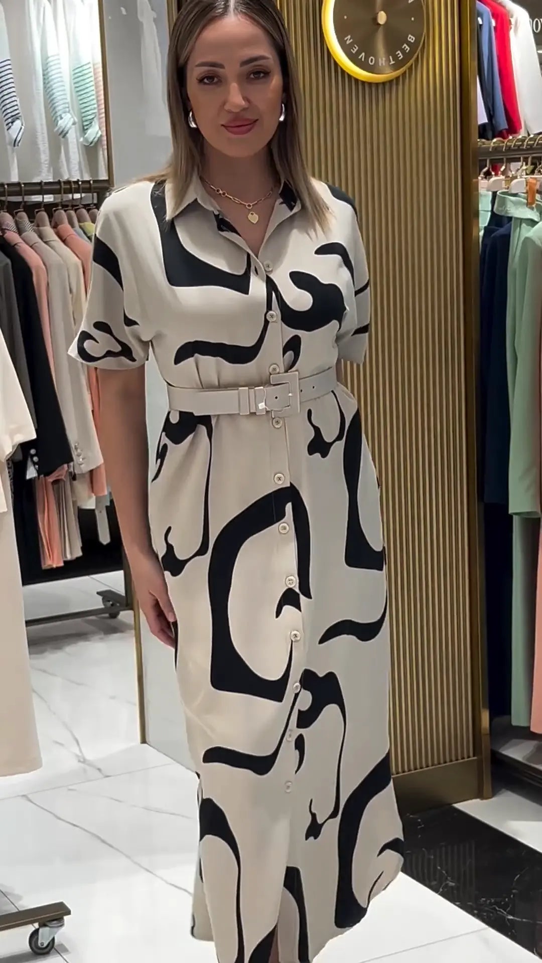 Jolira | Elegant fitted waist dress with irregular print