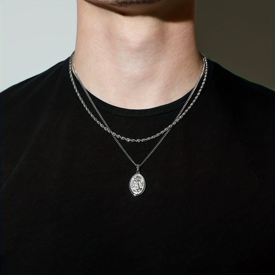 Seraphine | Men's Twisted Oval Chain Necklace in Stainless Steel, Casual Daily Fashion Accessory
