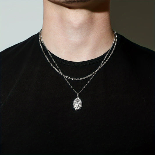 Seraphine | Men's Twisted Oval Chain Necklace in Stainless Steel, Casual Daily Fashion Accessory