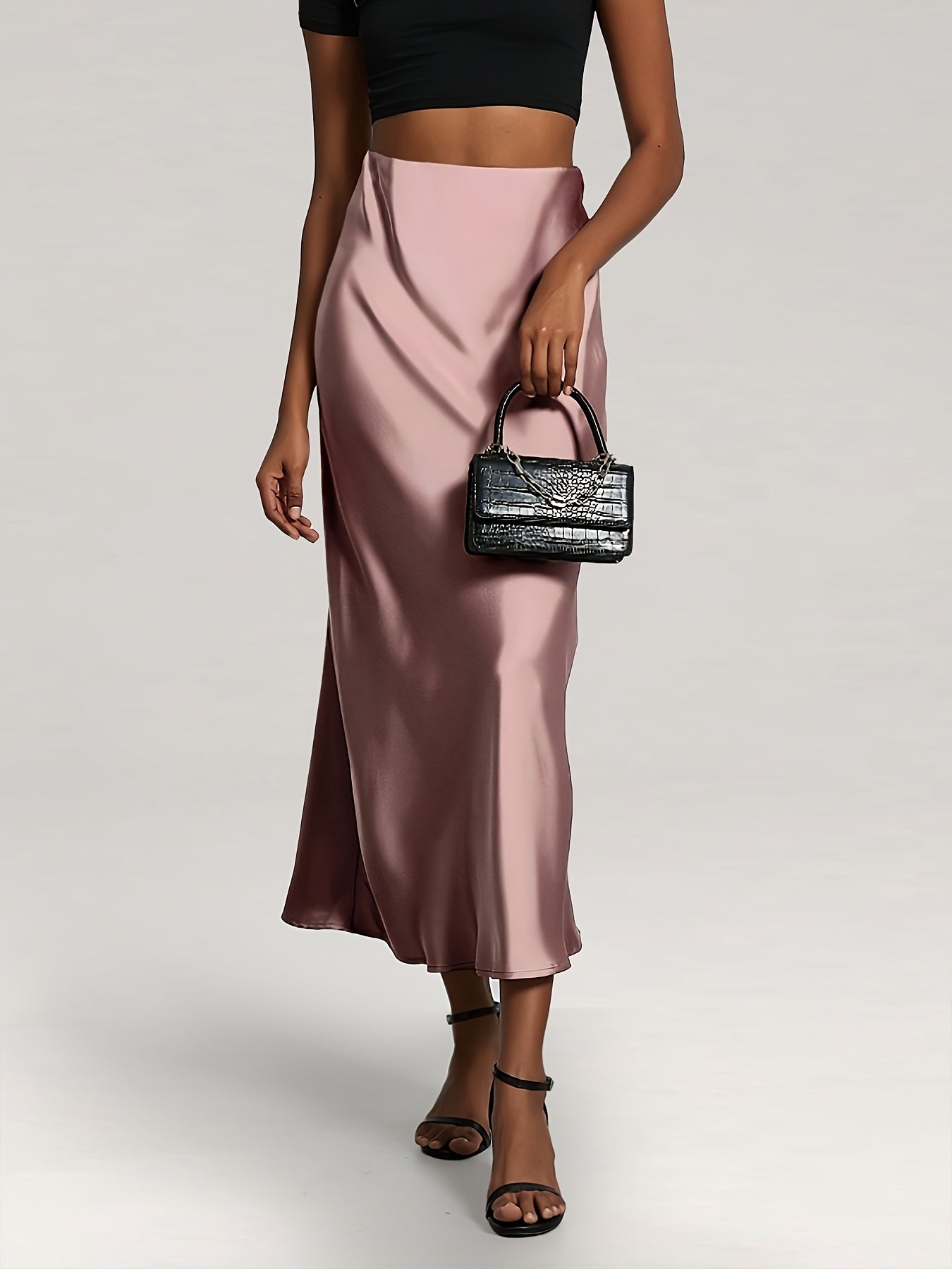 Greya | Satin Midi Skirt with High Waist and Elegant Fall