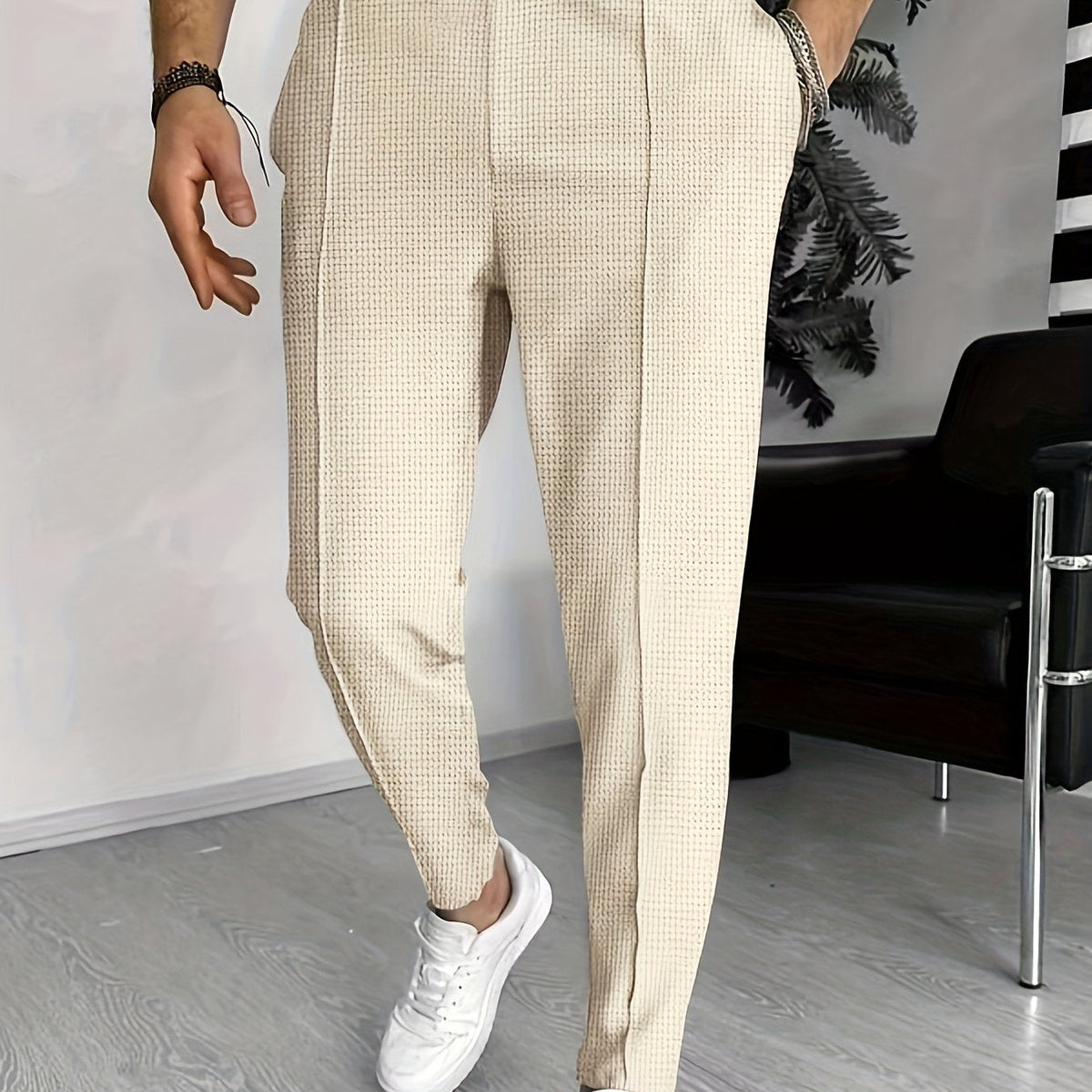 Yaxolt | Textured Relaxed Fit Pants with Maximum Comfort