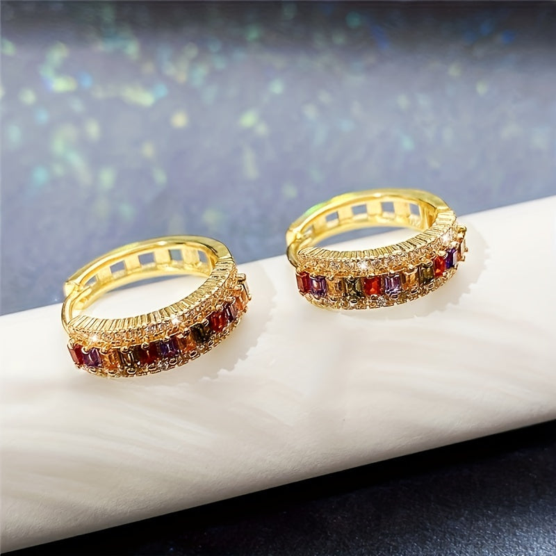 Natalia | 1 Pair of Men's Colorful Synthetic Zirconium Hoop Earrings, Avant-Garde Luxury Jewelry for Men, Versatile for Daily Wear