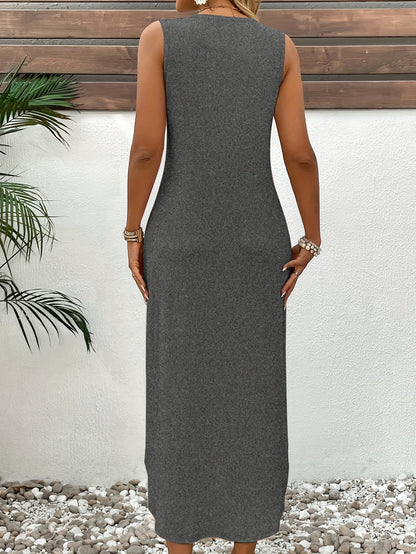 Martha | Midi Sleeveless Dress with Lotus Flower Print and Elegant Style
