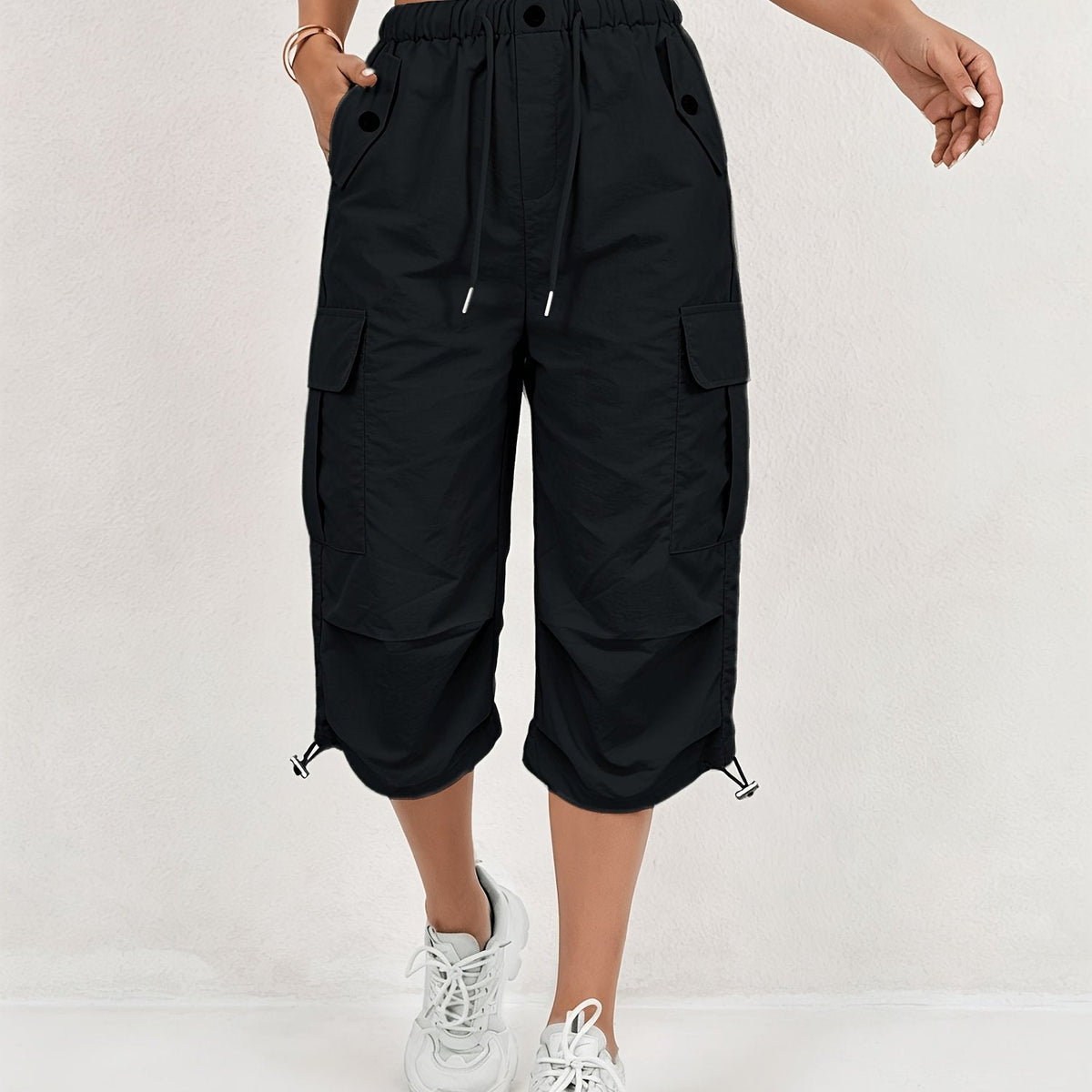 Mireille | Women's Quick-Dry Cargo Capri Pants with Elastic Waist and Drawstring - Lightweight and Stretchy, Suitable for - Outdoor Pants, Multi-Pants, Machine Washable, Loose Fit Mid-Length for, Travel, Casual Wear