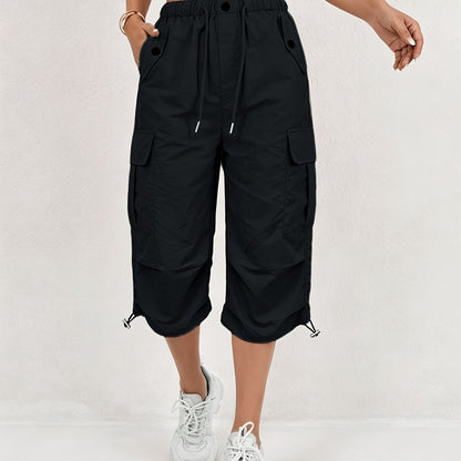 Mireille | Women's Quick-Dry Cargo Capri Pants with Elastic Waist and Drawstring - Lightweight and Stretchy, Suitable for - Outdoor Pants, Multi-Pants, Machine Washable, Loose Fit Mid-Length for, Travel, Casual Wear