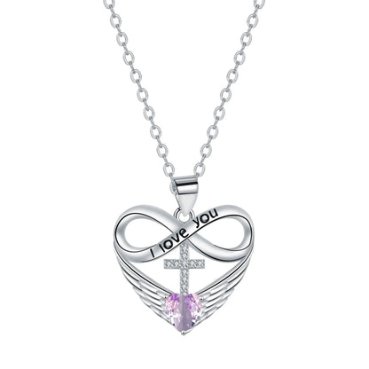 Valencia | Red Heart Necklace with Angel Wings and Cross