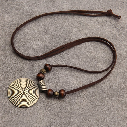 Vance | Vintage-Style Long Beaded Necklace with Round Pendant