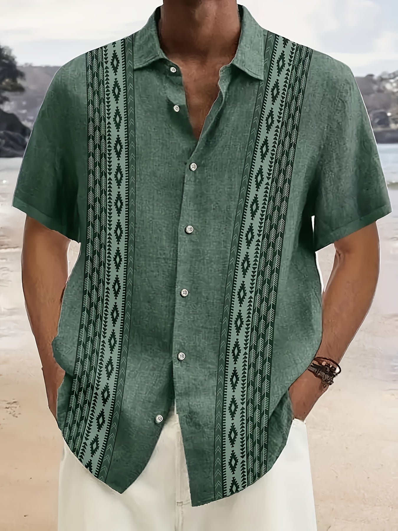 Carter™ Men's Vintage Shirt with Ethnic Print and Tropical Style
