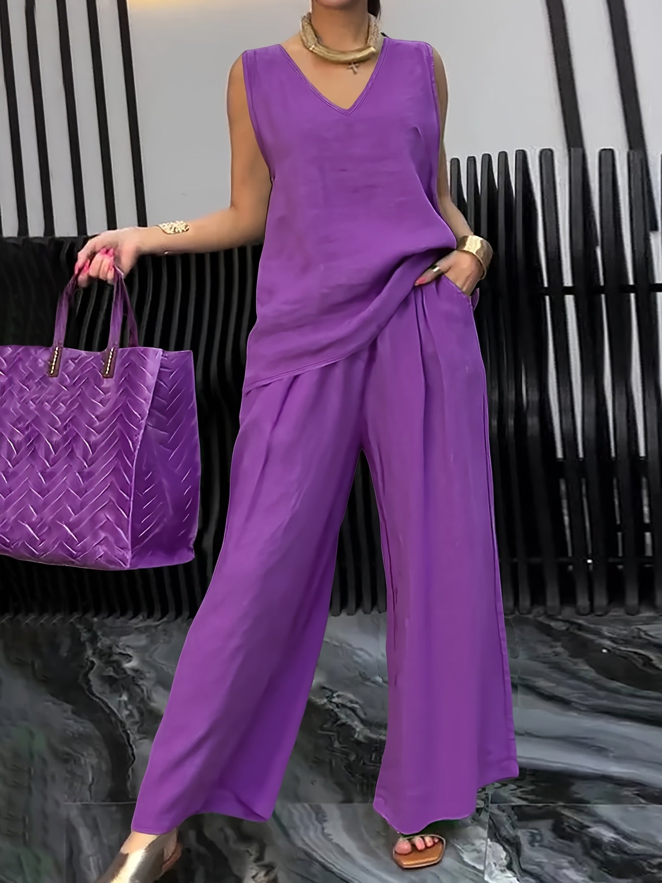 Kalia™ Casual Two-Piece Set with Sleeveless Top and Wide Leg Pants