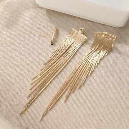 Diana | Golden Hanging Earrings with Tassels and Leaf Cascade Design