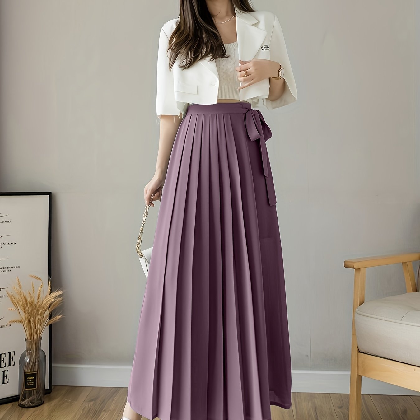Caexine | Wide Leg Pleated Pants with Elegant Cut