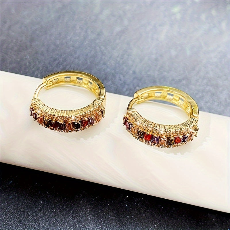 Natalia | 1 Pair of Men's Colorful Synthetic Zirconium Hoop Earrings, Avant-Garde Luxury Jewelry for Men, Versatile for Daily Wear