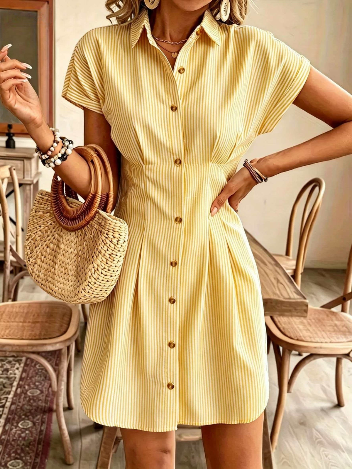 Corinna | Striped Shirt Dress with High Waist and A-Line Silhouette