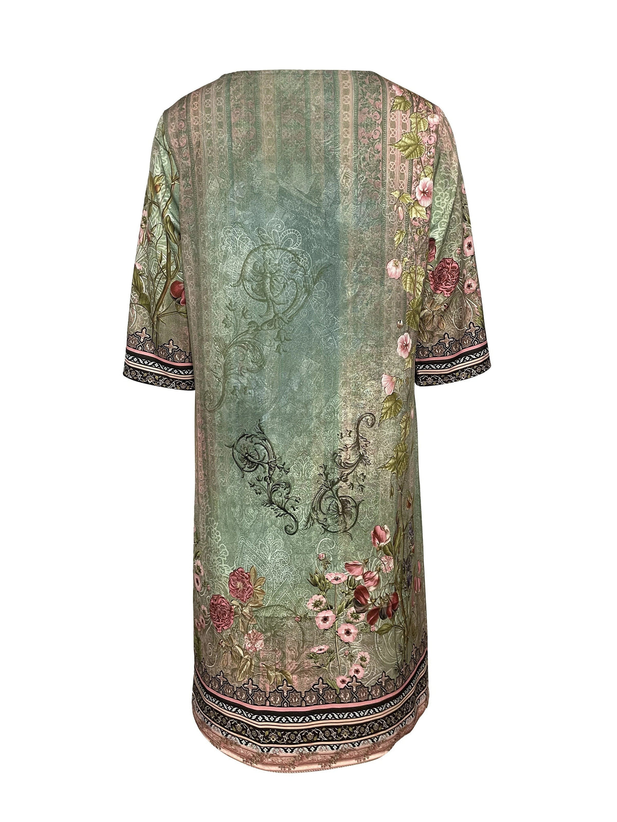 Ariella | Vintage V-Neck Dress with 3/4 Sleeves and Relaxed Fit