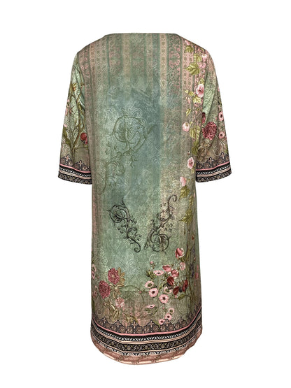 Ariella | Vintage V-Neck Dress with 3/4 Sleeves and Relaxed Fit