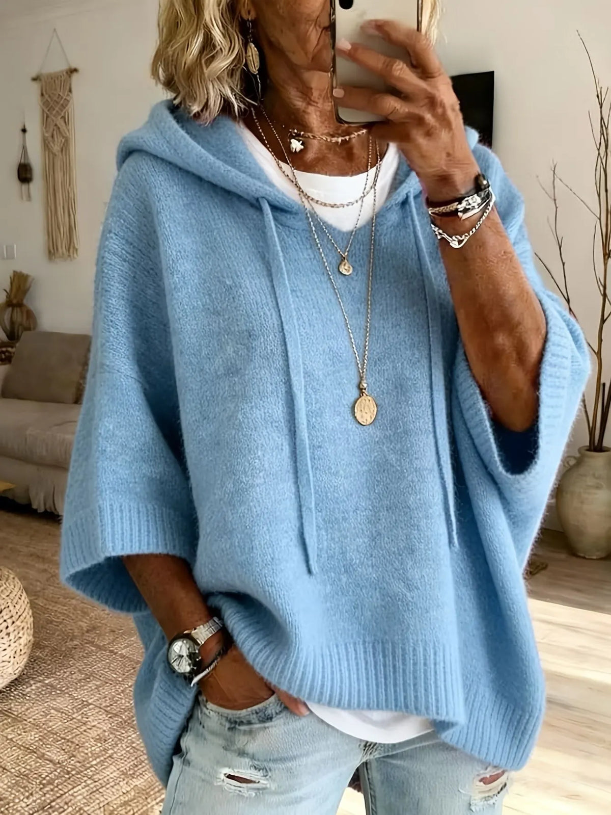 Celestine | Oversized Hoodie Sweater with Short Sleeves