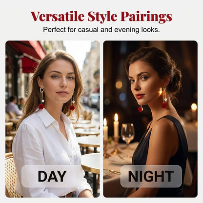 Jennifer | Red Rose Earrings with Sparkling Hearts