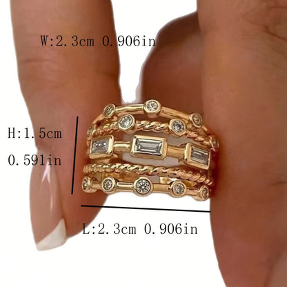 Camellia | Multilayer Geometric Ring with Braided Design and Bohemian Style