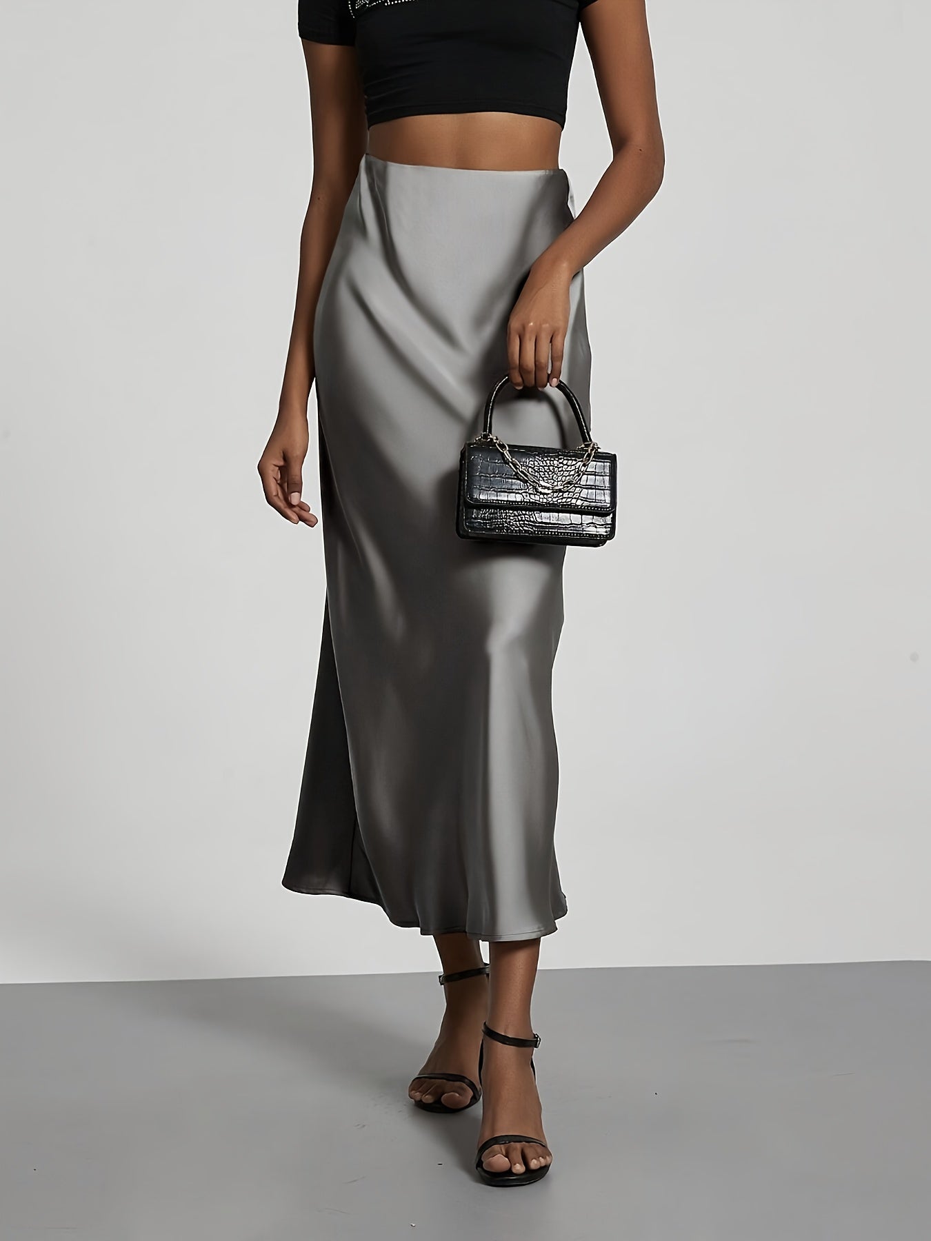 Greya | Satin Midi Skirt with High Waist and Elegant Fall