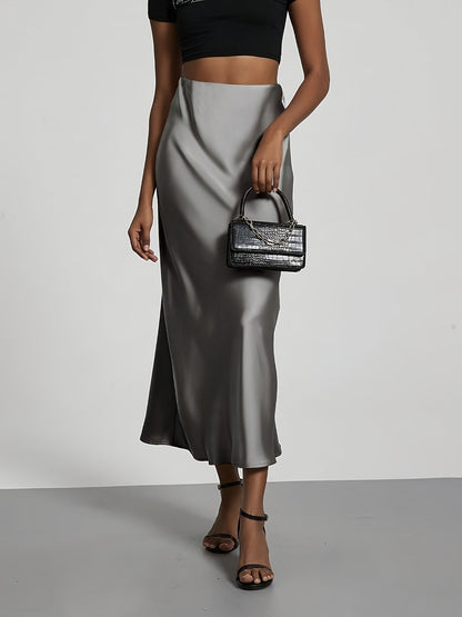 Greya | Satin Midi Skirt with High Waist and Elegant Fall
