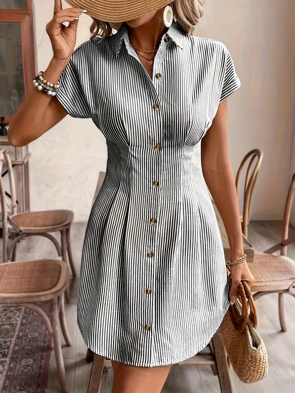 Corinna | Striped Shirt Dress with High Waist and A-Line Silhouette