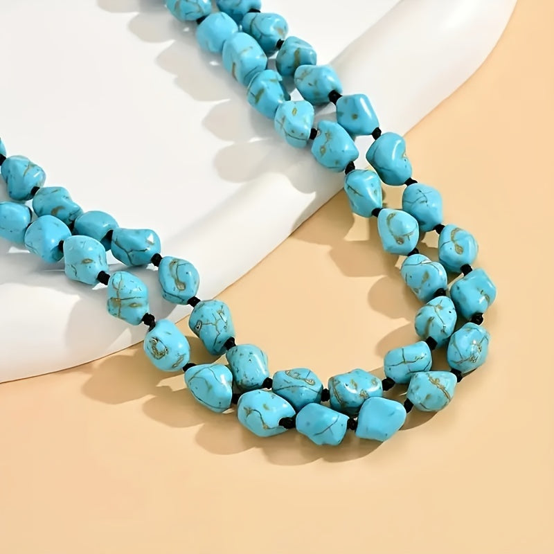 Saria™ Bohemian Double Layer Necklace with Turquoise and Natural Stones