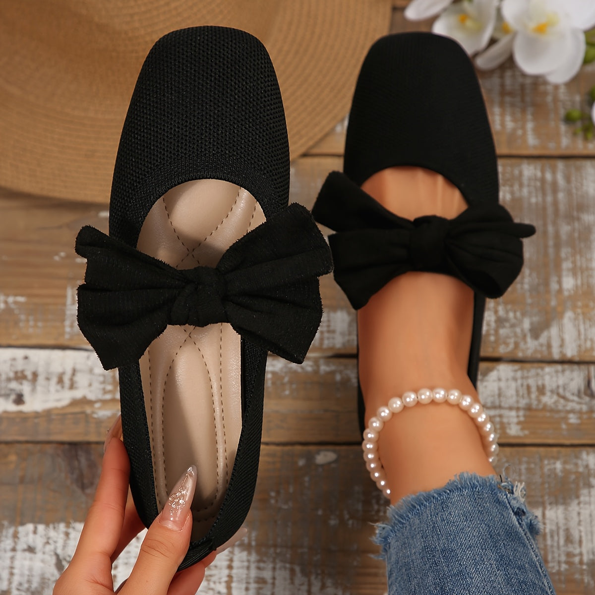 Neria | Women's Breathable Flat Shoes with Decorative Bow