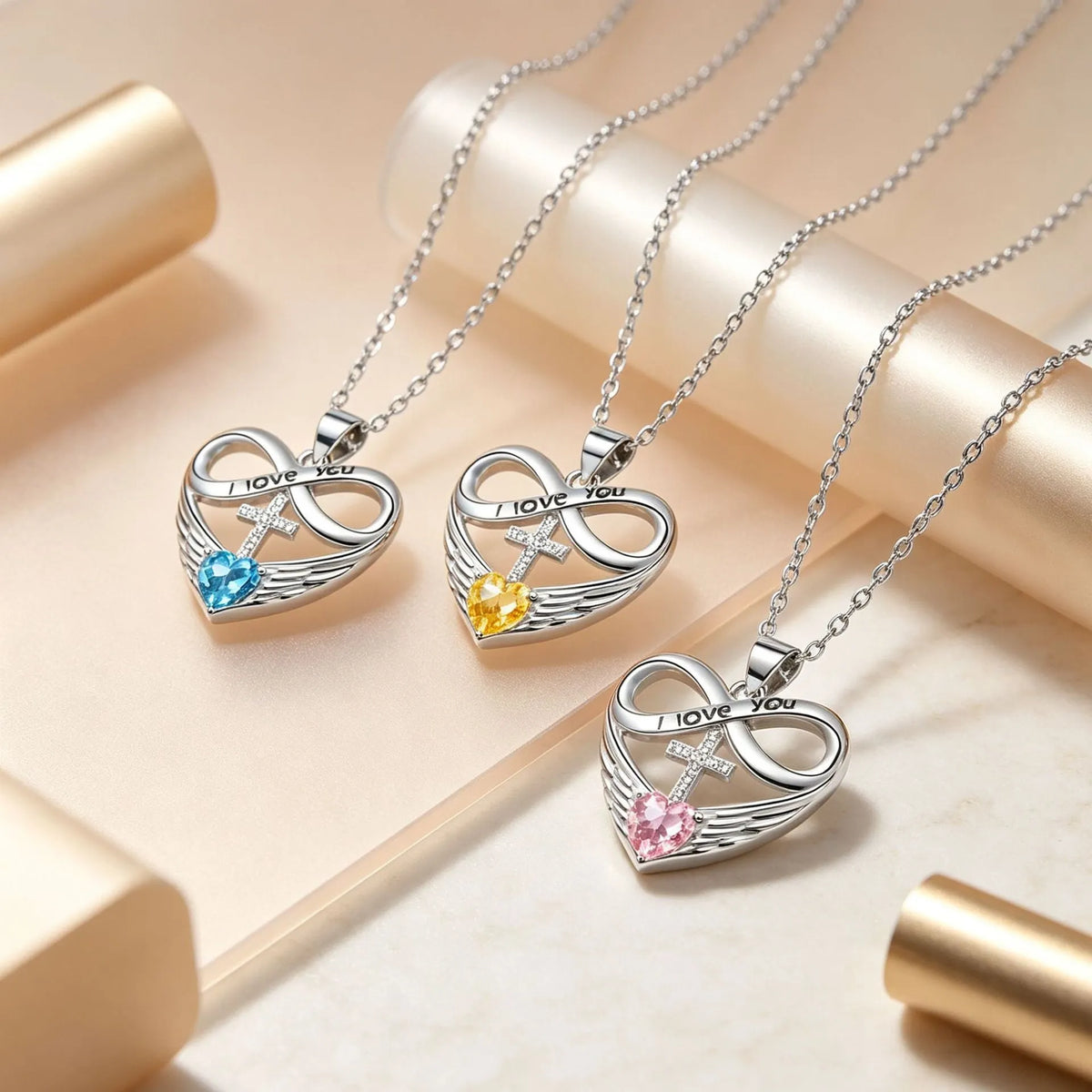 Valencia | Red Heart Necklace with Angel Wings and Cross