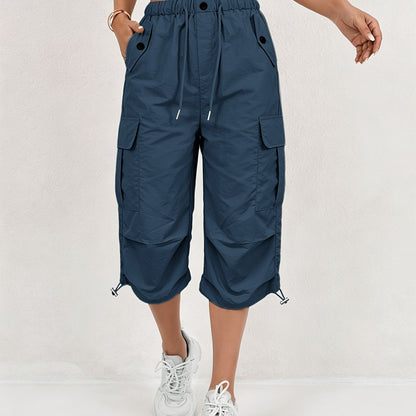 Mireille | Women's Quick-Dry Cargo Capri Pants with Elastic Waist and Drawstring - Lightweight and Stretchy, Suitable for - Outdoor Pants, Multi-Pants, Machine Washable, Loose Fit Mid-Length for, Travel, Casual Wear