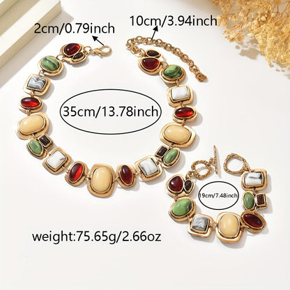 Graevis | Bohemian Set of Necklace and Bracelet with Multicolor Ethnic Design