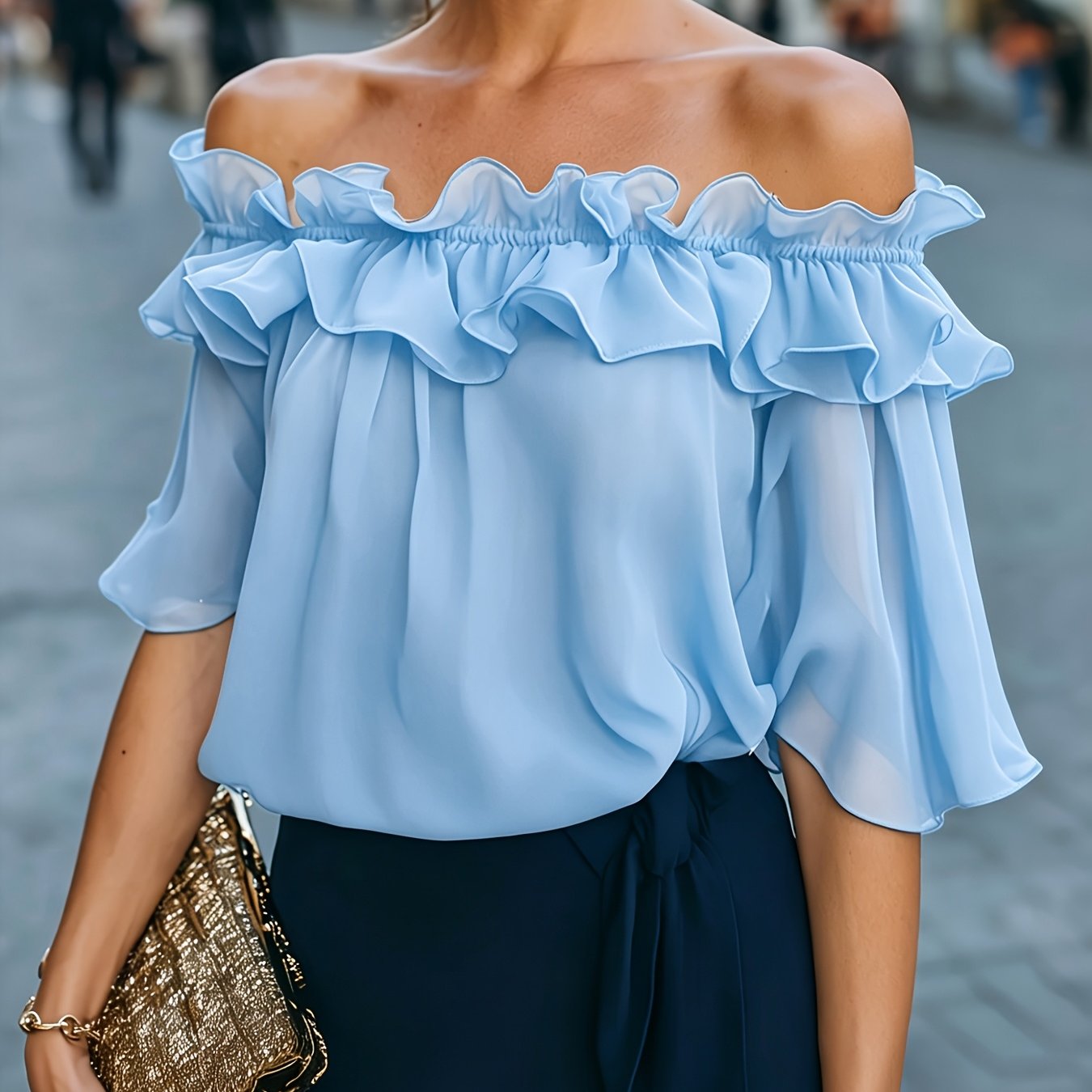 Bruvelle | Elegant Off-Shoulder Blouse with Short Sleeves