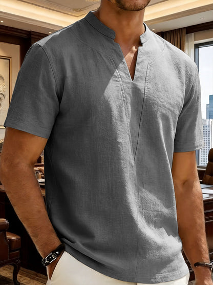 Grexric | Men's Linen Shirt with Mao Collar and Relaxed Fit