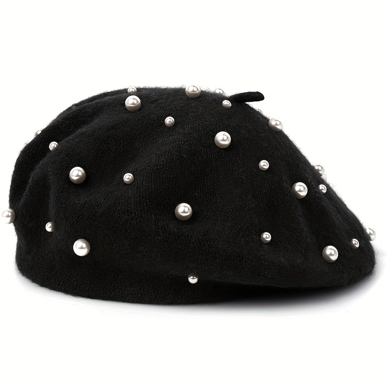 Zoey | Warm Beret with Decorative Pearls and Elegant Style