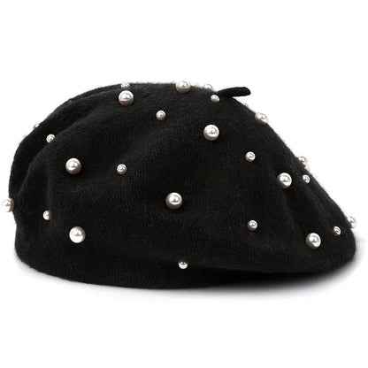 Zoey | Warm Beret with Decorative Pearls and Elegant Style